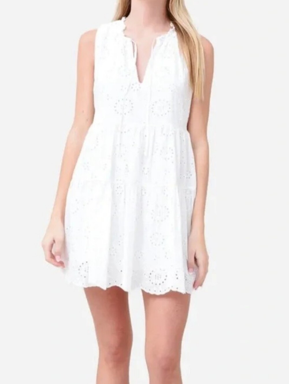 BB Dakota Steve Madden Papaya White Eyelet Tiered Mini Dress XS Cotton